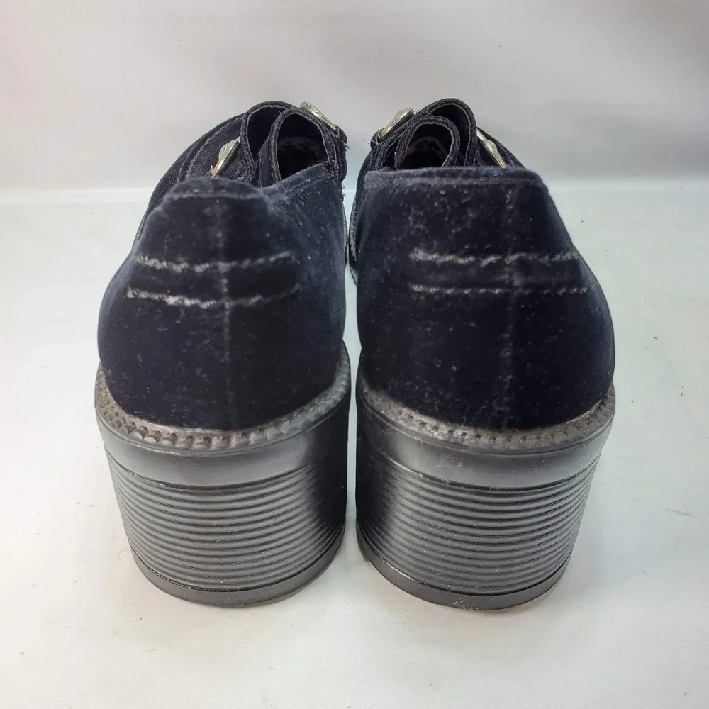 Xhilaration Velvet Loafers Women 10 Black Vintage 90s Chunky Block Heel Bit Goth